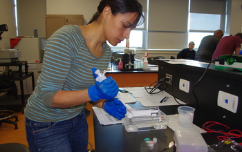 At City College of San Francisco, student Daniela Cardenas prepares DNA for analysis